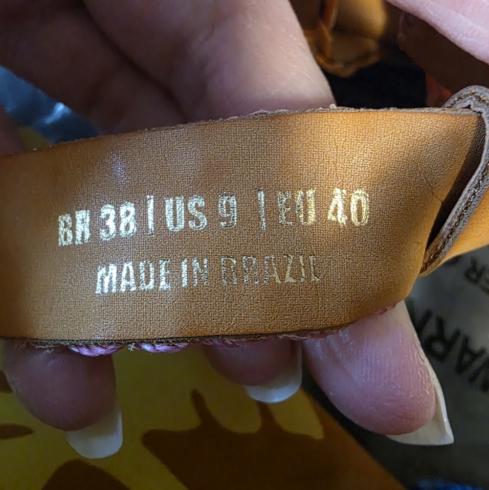 NWT Farm Rio Caramel Tan Whipstitch Fisherman Sandals Palm Tree Adjustable Strap - Picture 16 of 17